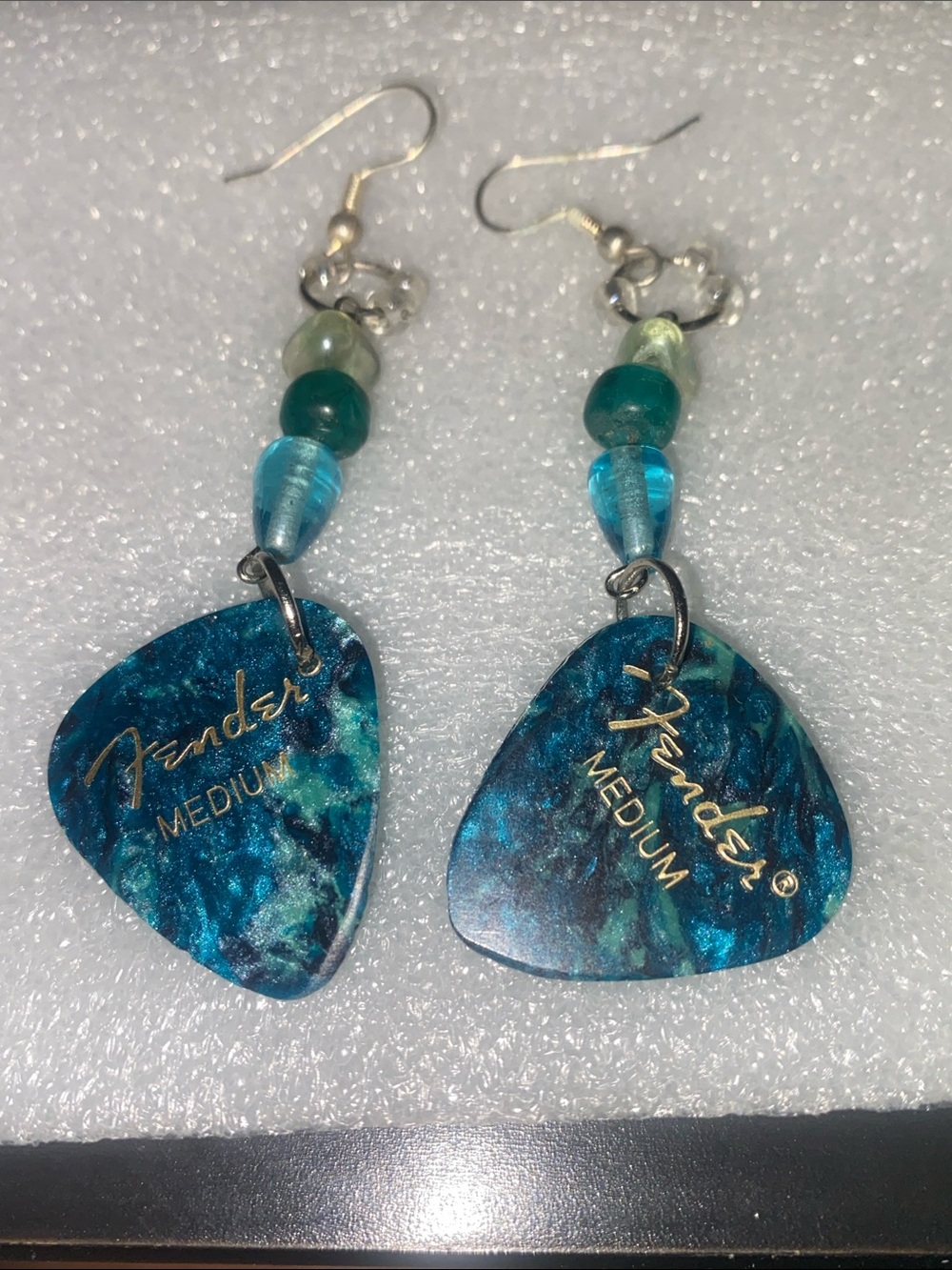 Fender Teal and Aqua Guitar Pick Dangle Earrings